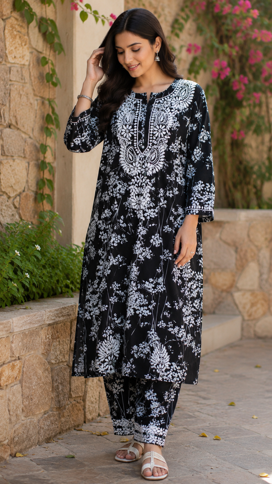 TUBA BLACK MULMUL PRINTED KURTA WITH PANT