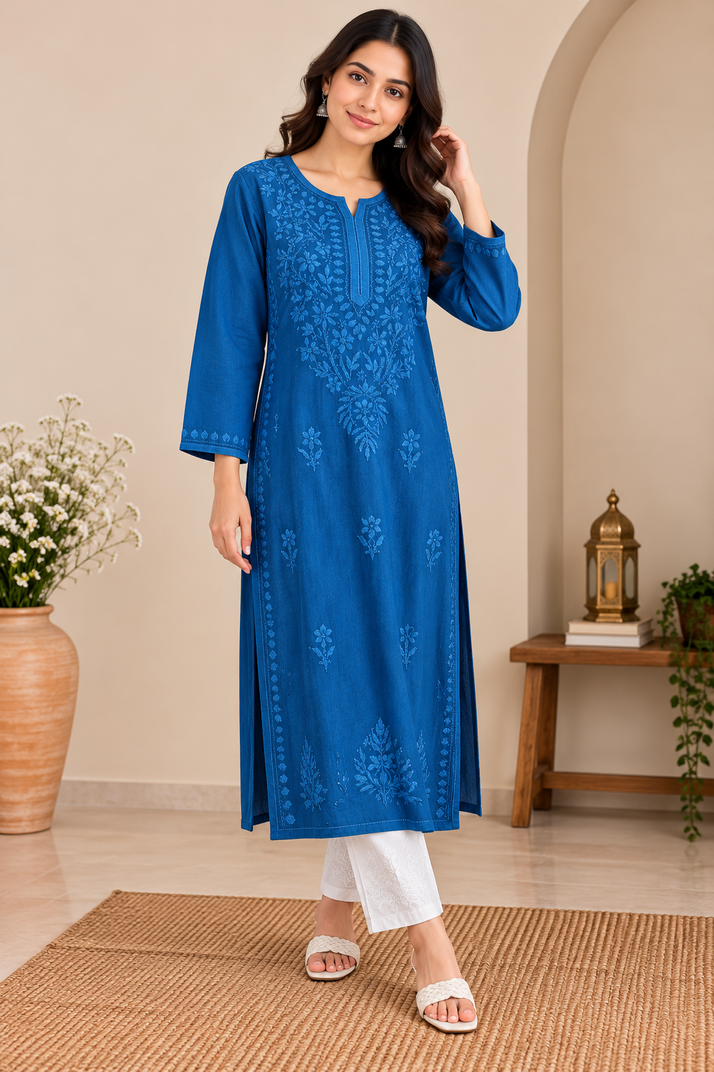 MEHER ROYAL BLUE RAYON LONG KURTA
