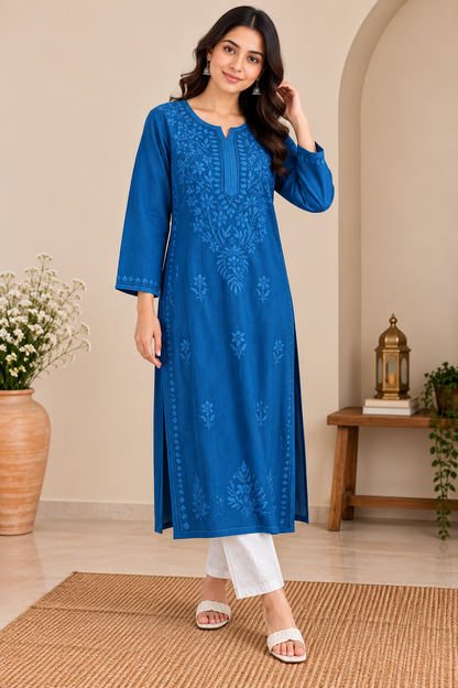 MEHER ROYAL BLUE RAYON LONG KURTA