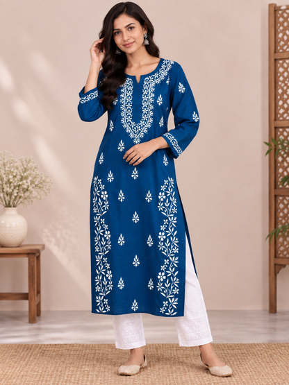 ZOYA TEAL BLUE COTTON LONG KURTA