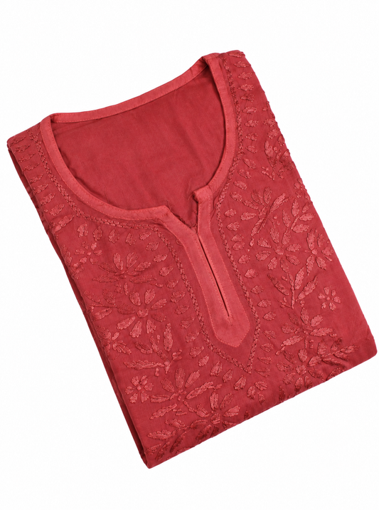 KIARA BRICK RED RAYON OMBRE SHADE  SHORT KURTA