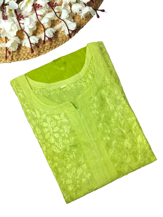 GREEN DOBBY COTTON DUAL SHADE LONG KURTA