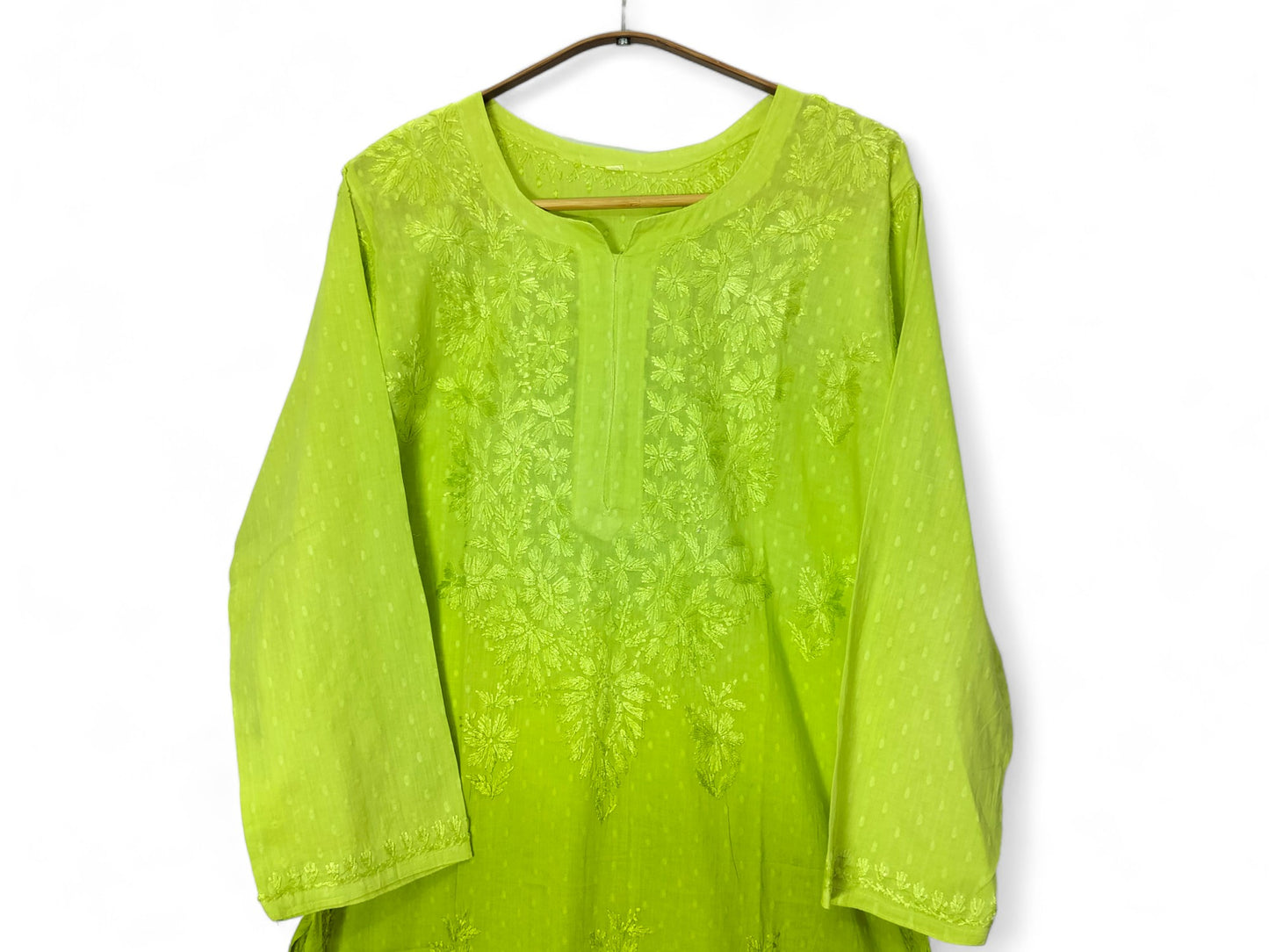 GREEN DOBBY COTTON DUAL SHADE LONG KURTA
