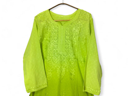 GREEN DOBBY COTTON DUAL SHADE LONG KURTA