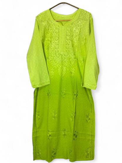 GREEN DOBBY COTTON DUAL SHADE LONG KURTA