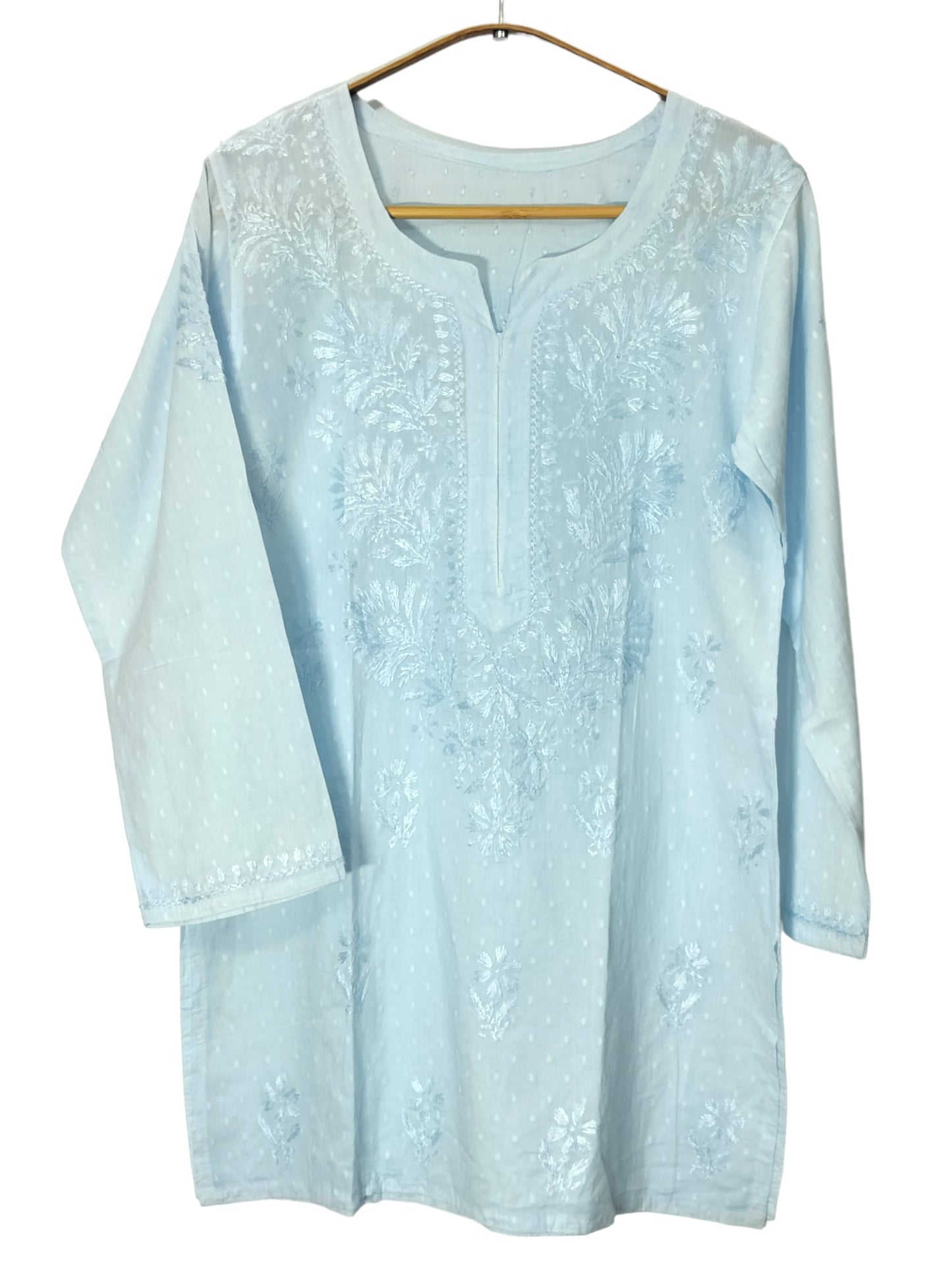 PASTEL BLUE DOBBY COTTON SHORT KURTA