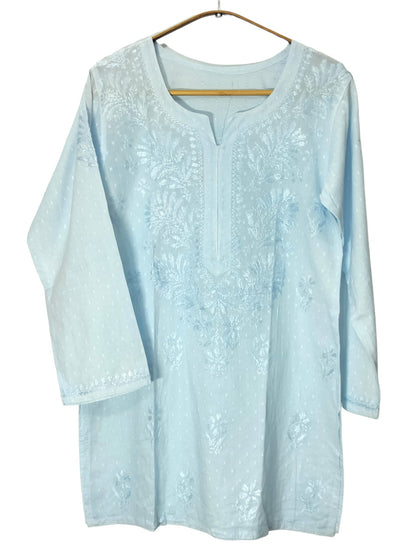 PASTEL BLUE DOBBY COTTON SHORT KURTA