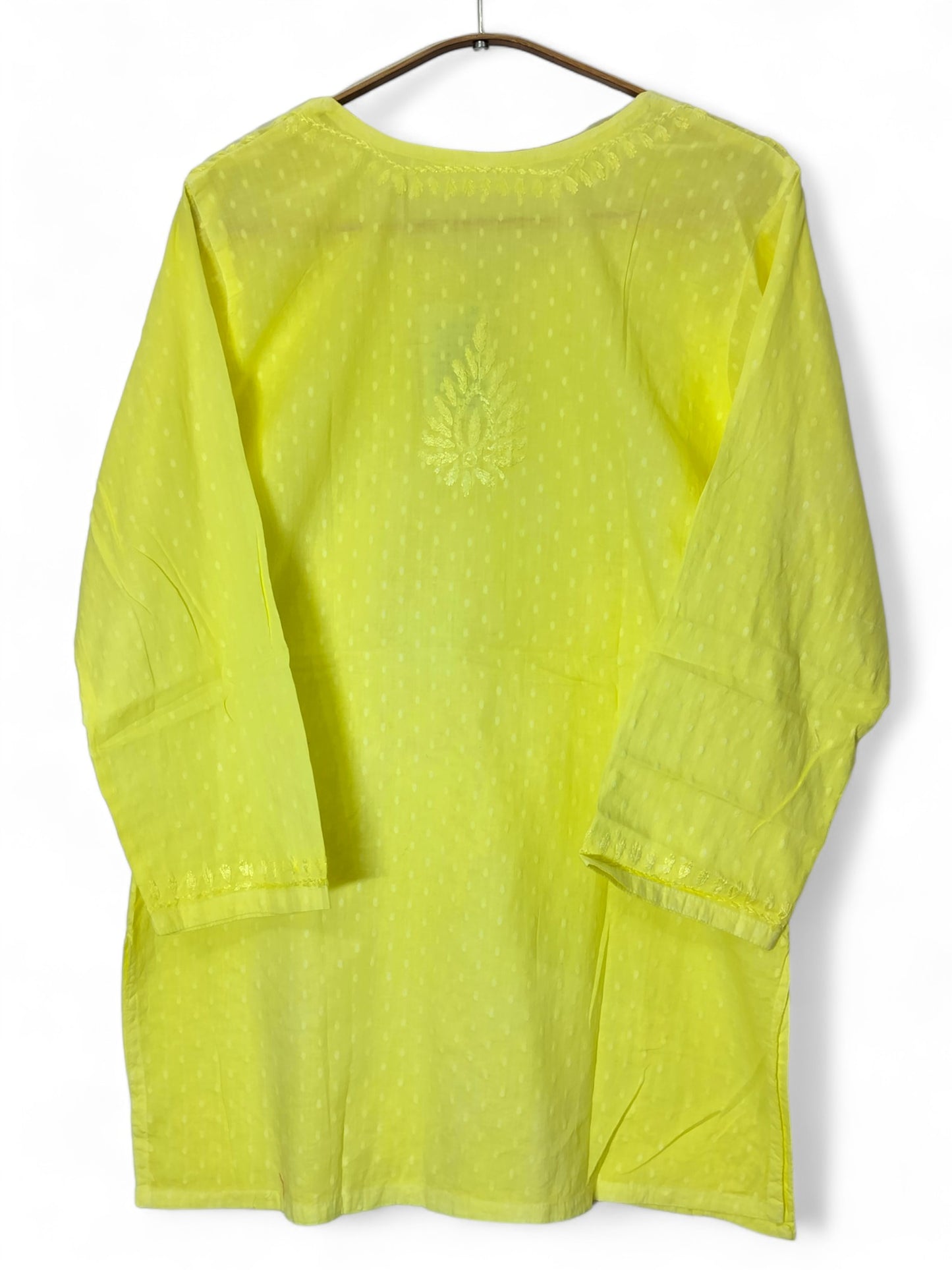PASTEL YELLOW DOBBY COTTON SHORT KURTA