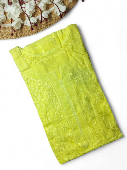 PASTEL YELLOW DOBBY COTTON SHORT KURTA