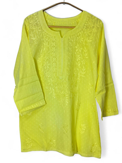 PASTEL YELLOW DOBBY COTTON SHORT KURTA
