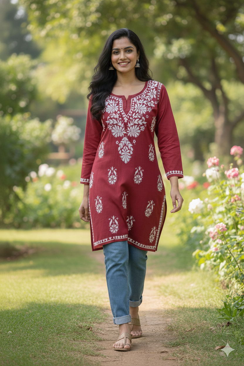 AMAYA REDDISH BROWN RAYON SHORT KURTA