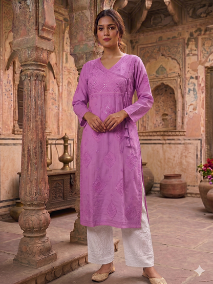 HALA ONION PINK ANGRAKHA COTTON LONG KURTA