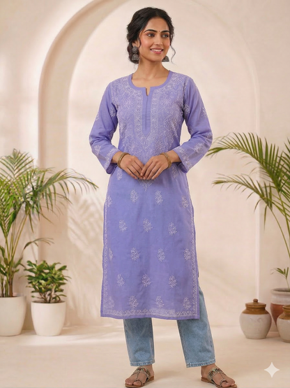 IRA LAVENDER VOILE COTTON LONG KURTA