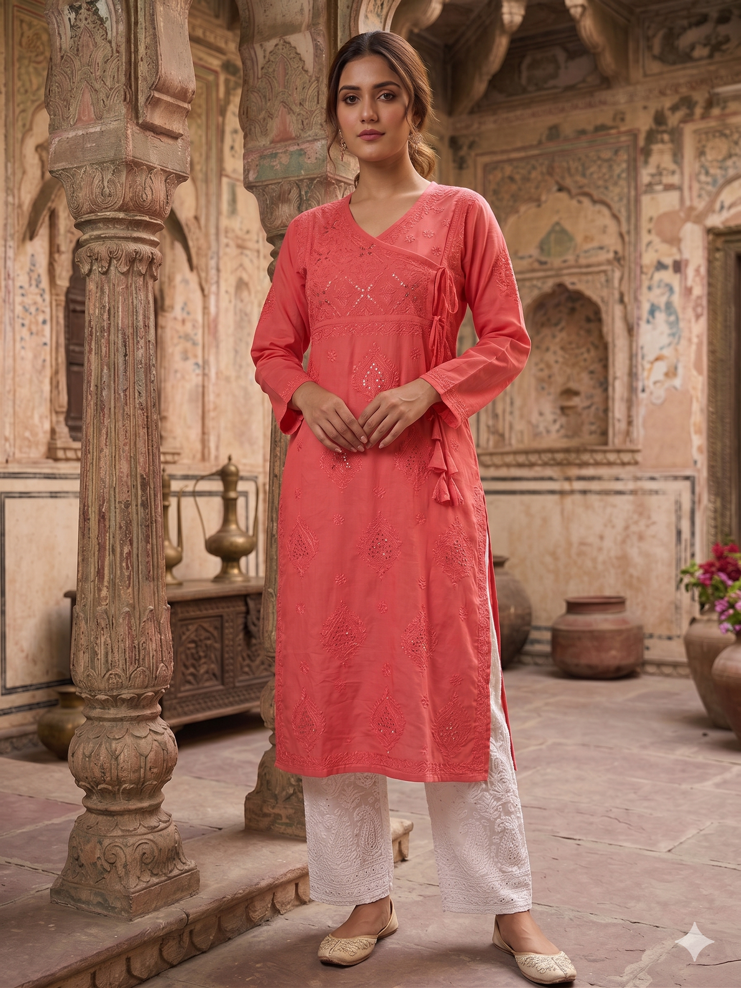 HALA CORAL ANGRAKHA COTTON LONG KURTA