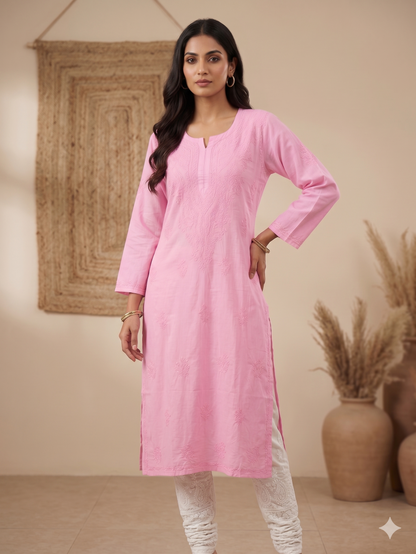 SAFA PINK COTTON LONG KURTA