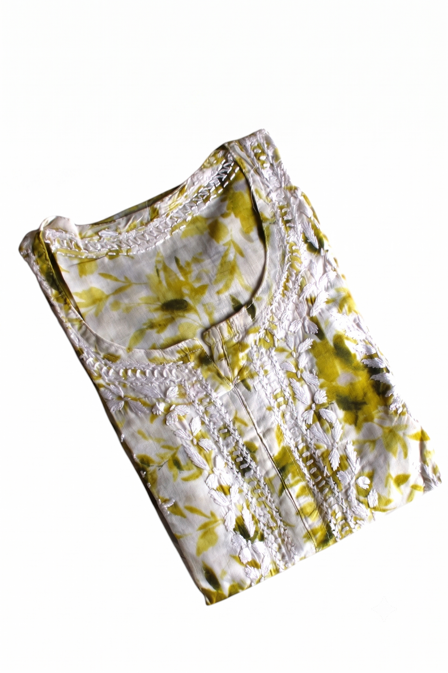 SABA OLIVE GREEN MULMUL PRINTED LONG KURTA