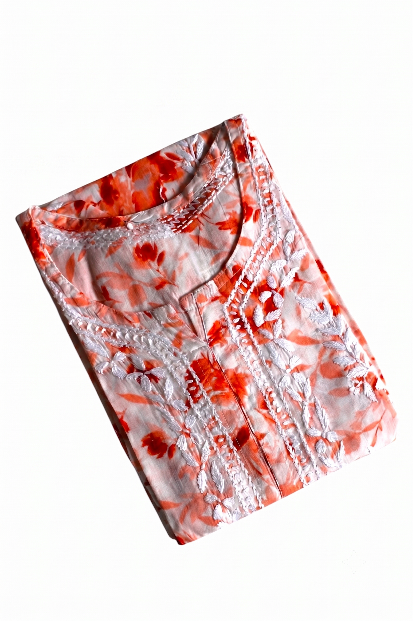 SABA ORANGE MULMUL PRINTED LONG KURTA