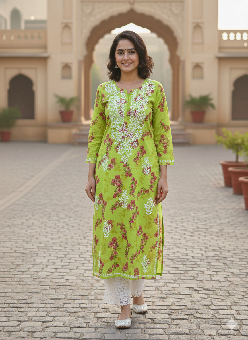 SANIA GREEN LONG MULMUL KURTA