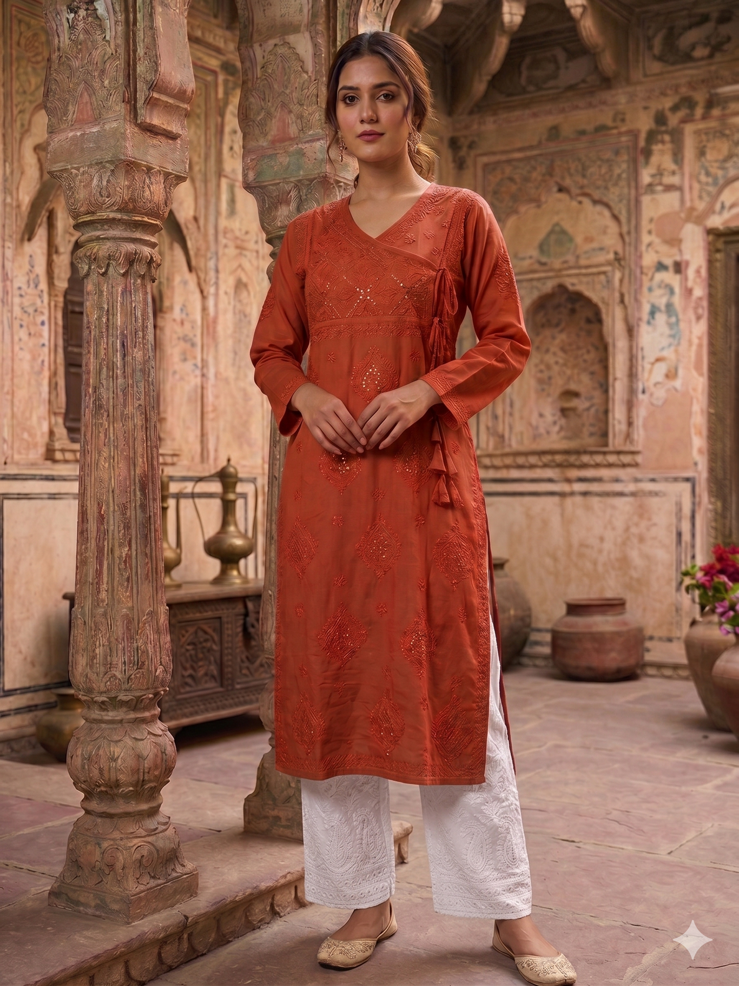 HALA RUST ANGRAKHA COTTON LONG KURTA