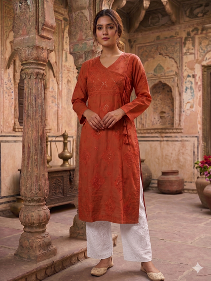 HALA RUST ANGRAKHA COTTON LONG KURTA