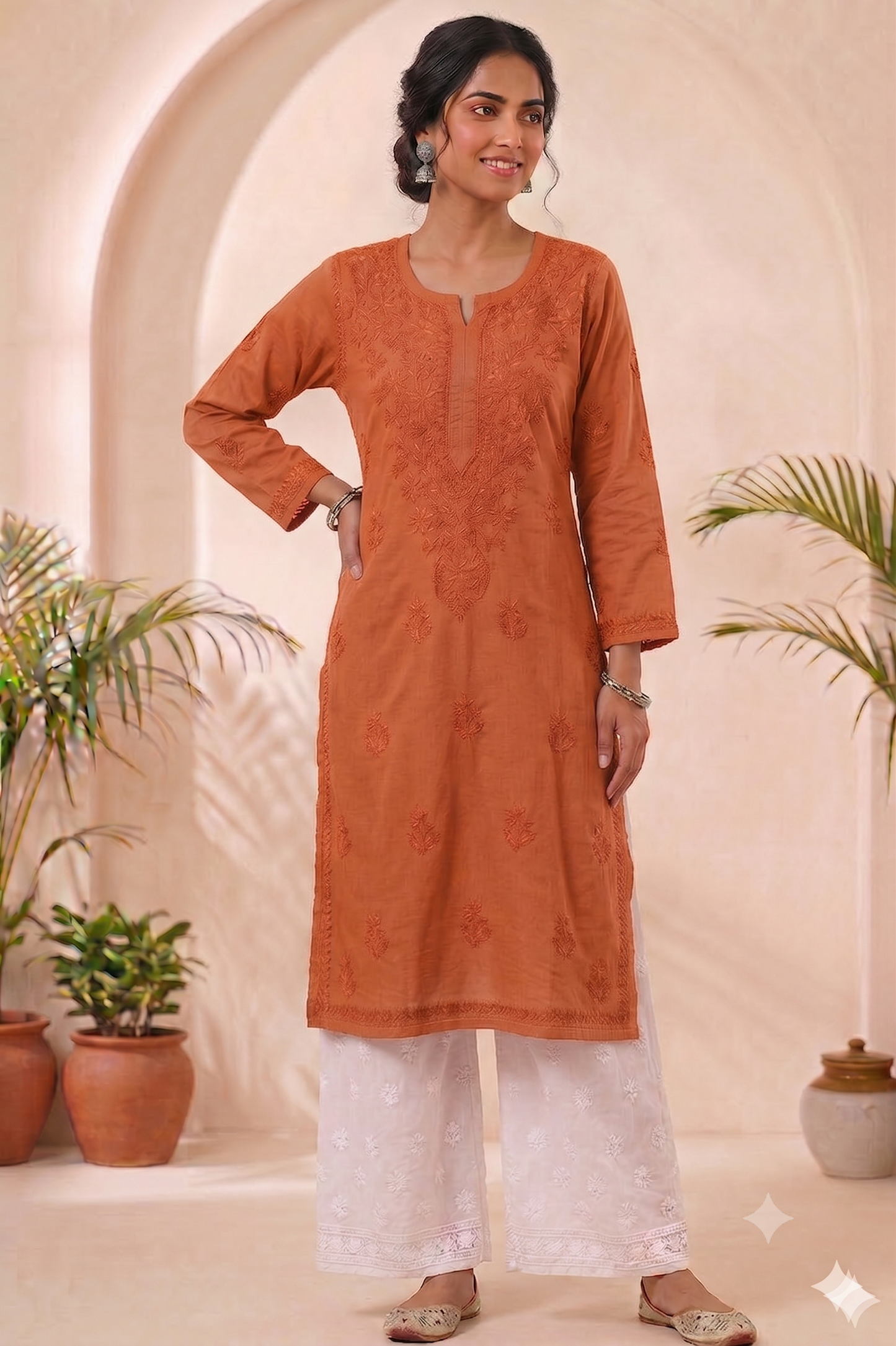 KIRAN APRICOT SHADE COTTON LONG KURTA