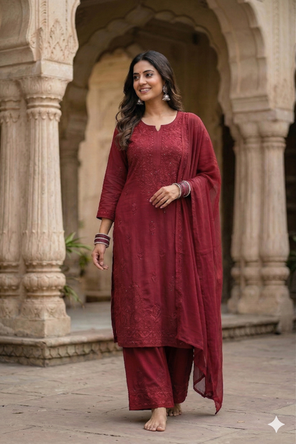RUHAIRA RUBY RED RAYON KURTA SET