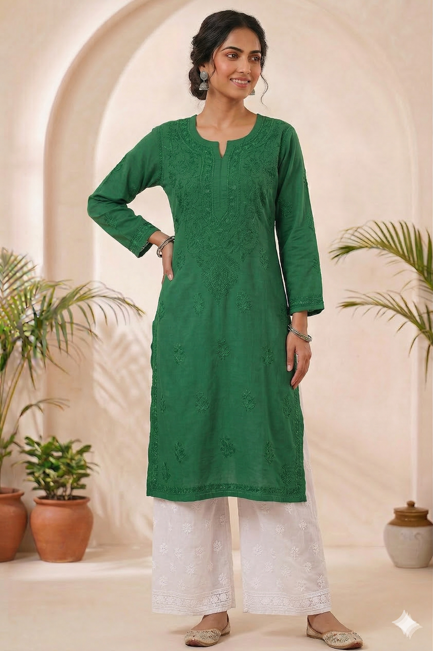 KIRAN EMERALD GREEN COTTON LONG KURTA