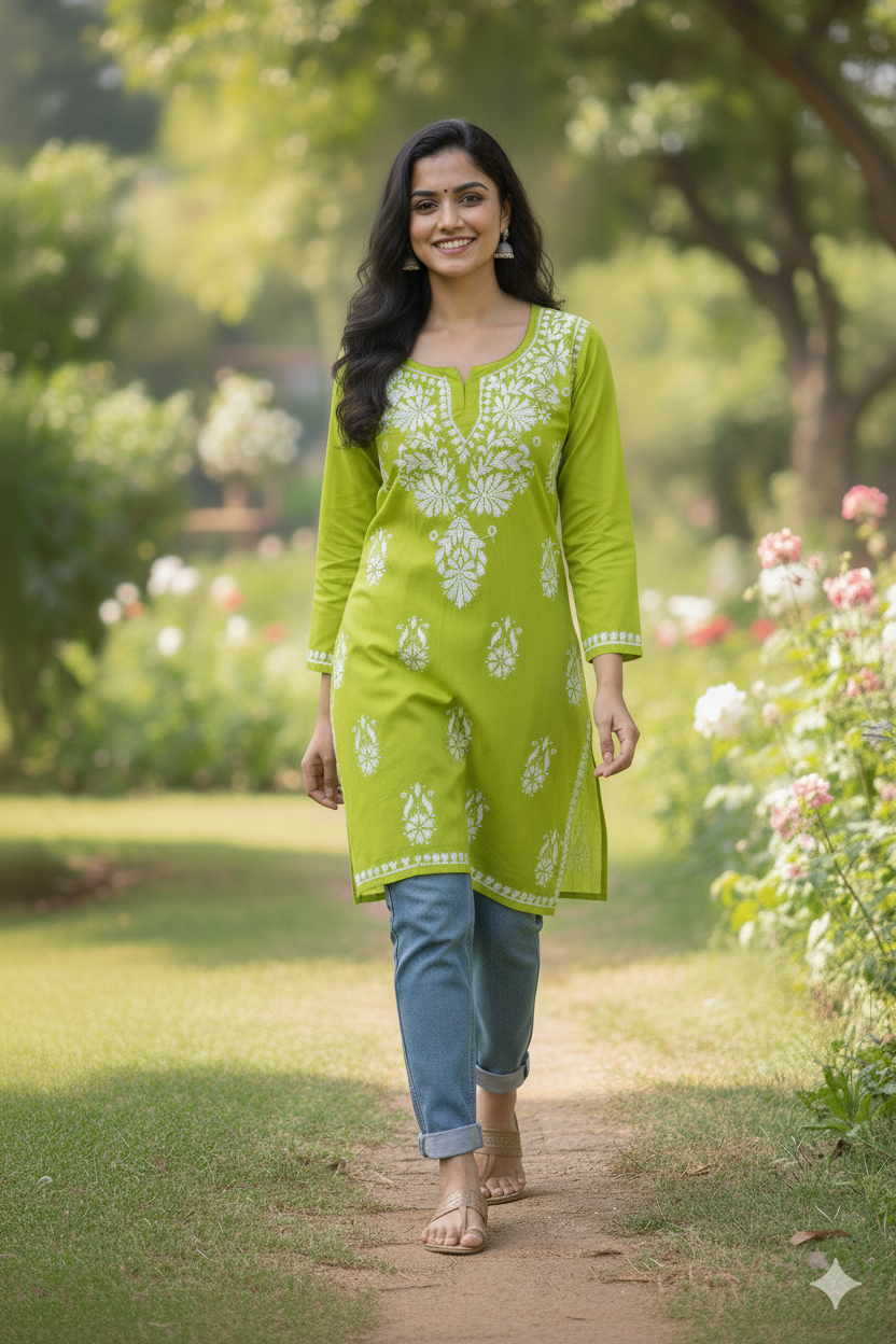 AMAYA LIME GREEN RAYON SHORT KURTA