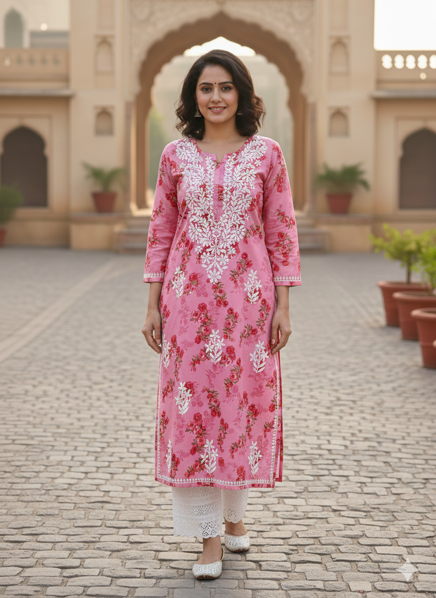SANIA PINK LONG MULMUL KURTA