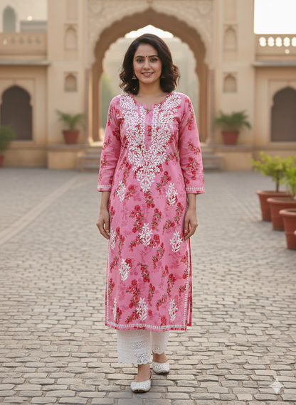 SANIA PINK LONG MULMUL KURTA
