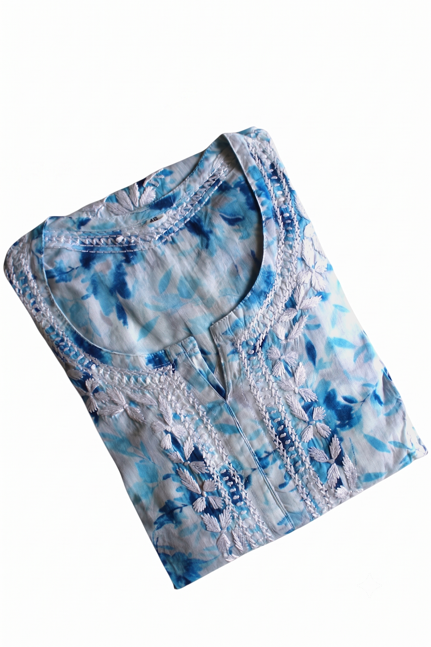 SABA ICE BLUE MULMUL PRINTED LONG KURTA