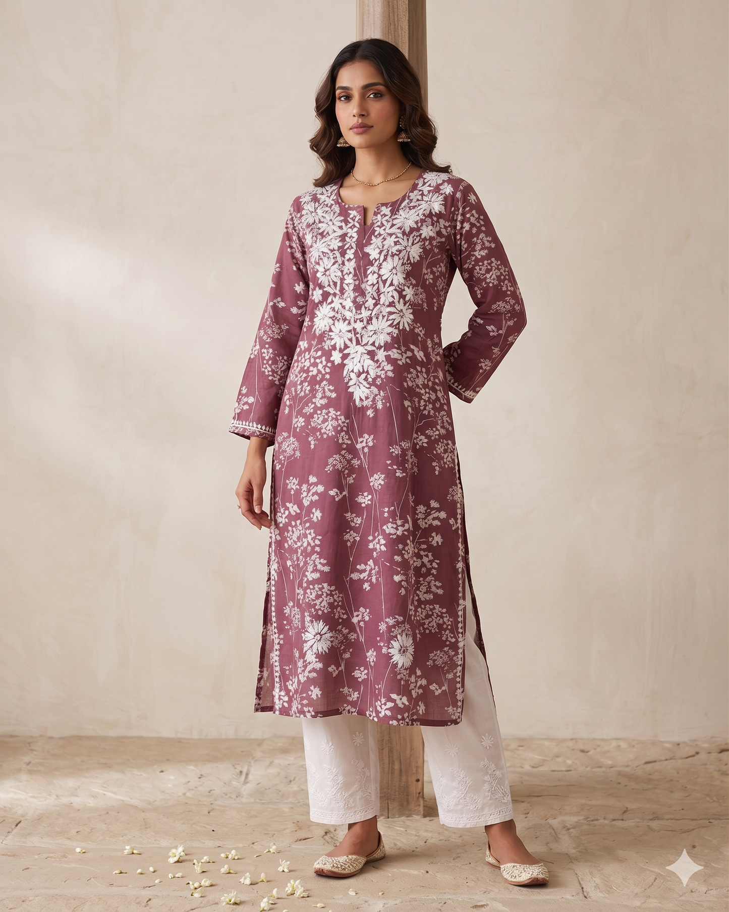 HUBA PLUM MULMUL PRINTED LONG KURTA