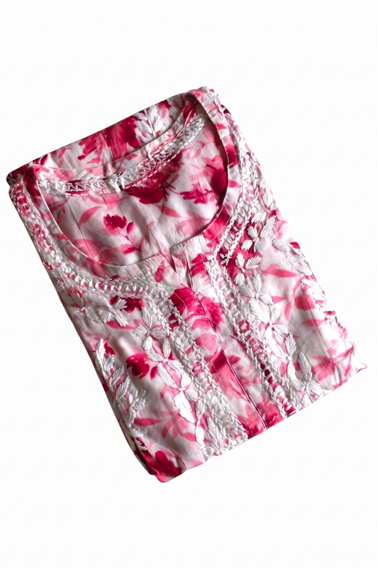SABA PINK MULMUL PRINTED LONG KURTA