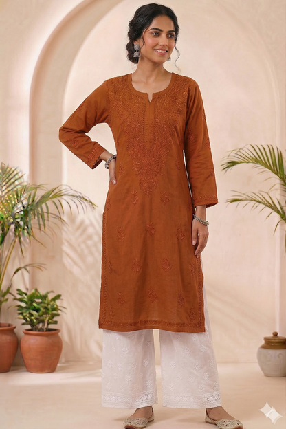 KIRAN BROWN COTTON LONG KURTA
