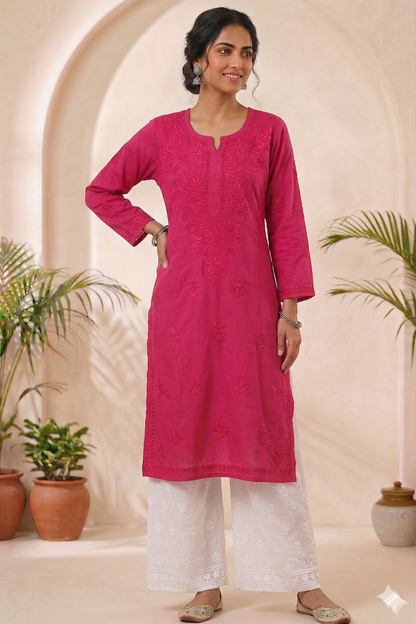 KIRAN RANI PINK COTTON LONG KURTA