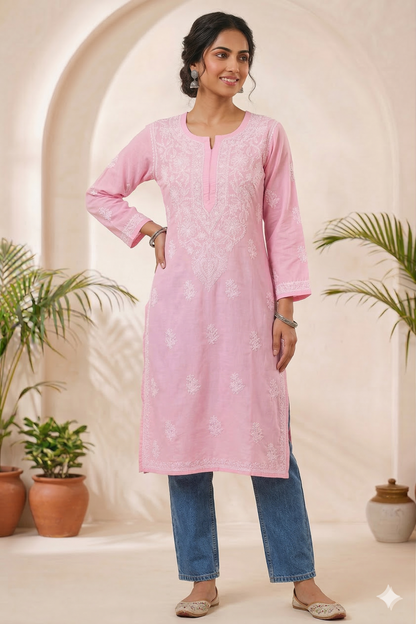 IRA PINK VOILE COTTON LONG KURTA