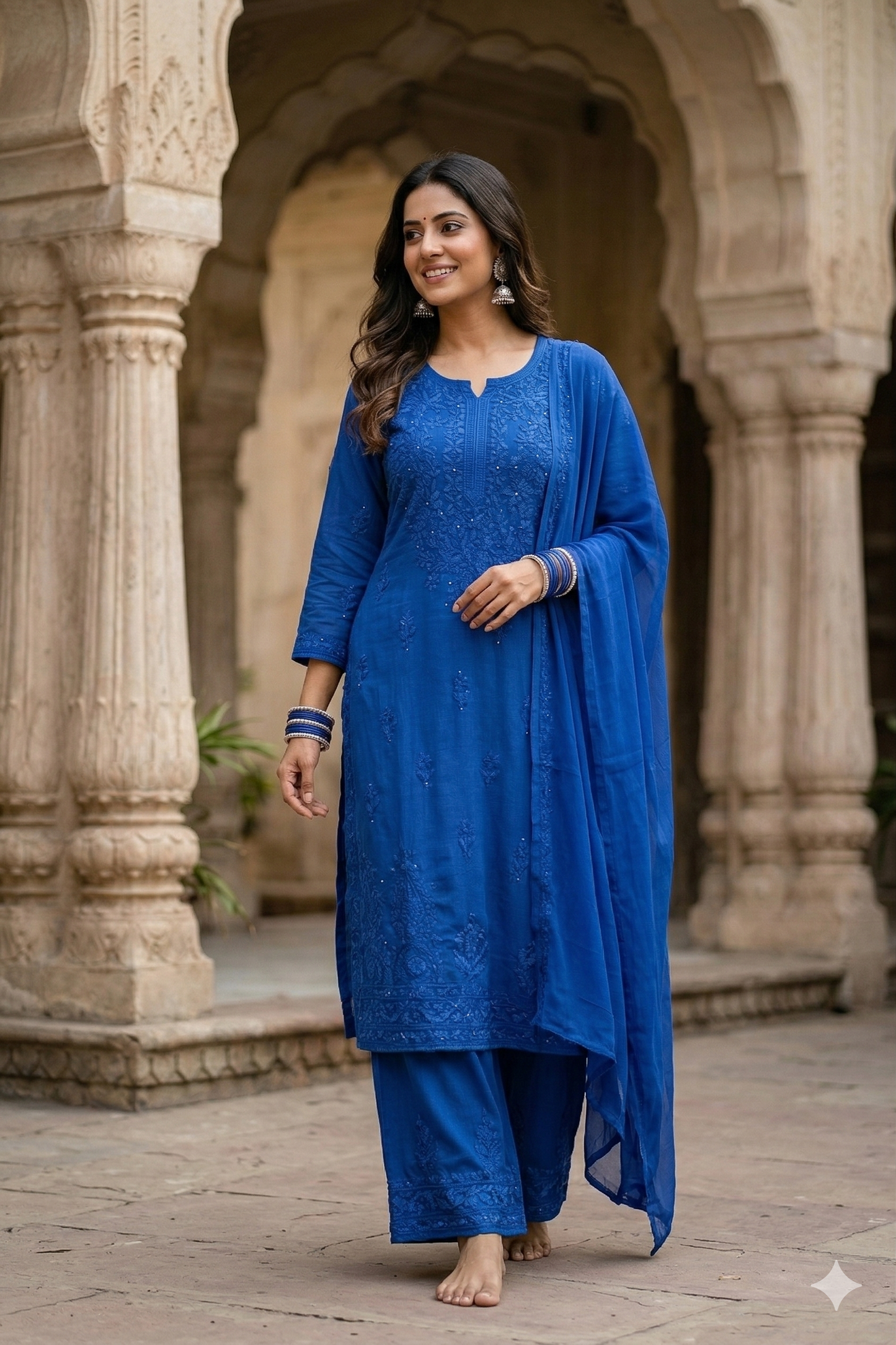 RUHAIRA ROYAL BLUE RAYON KURTA SET
