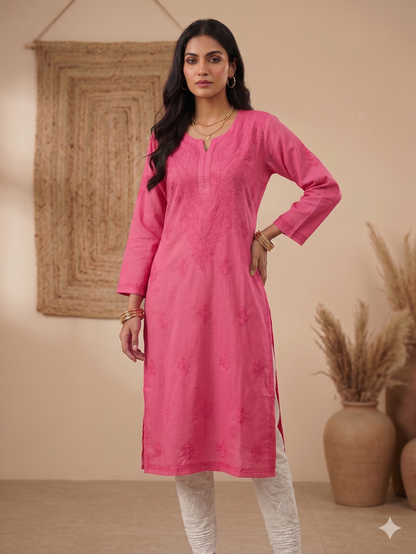 SAFA ROSE PINK COTTON LONG KURTA