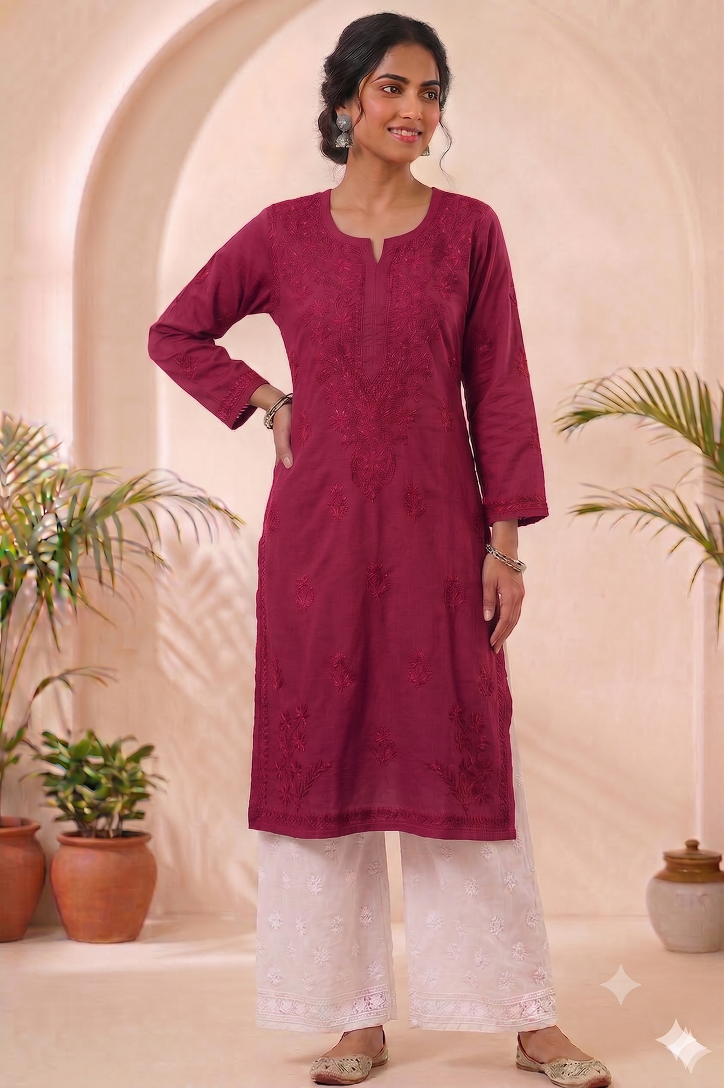 KIRAN BURGUNDY COTTON LONG KURTA