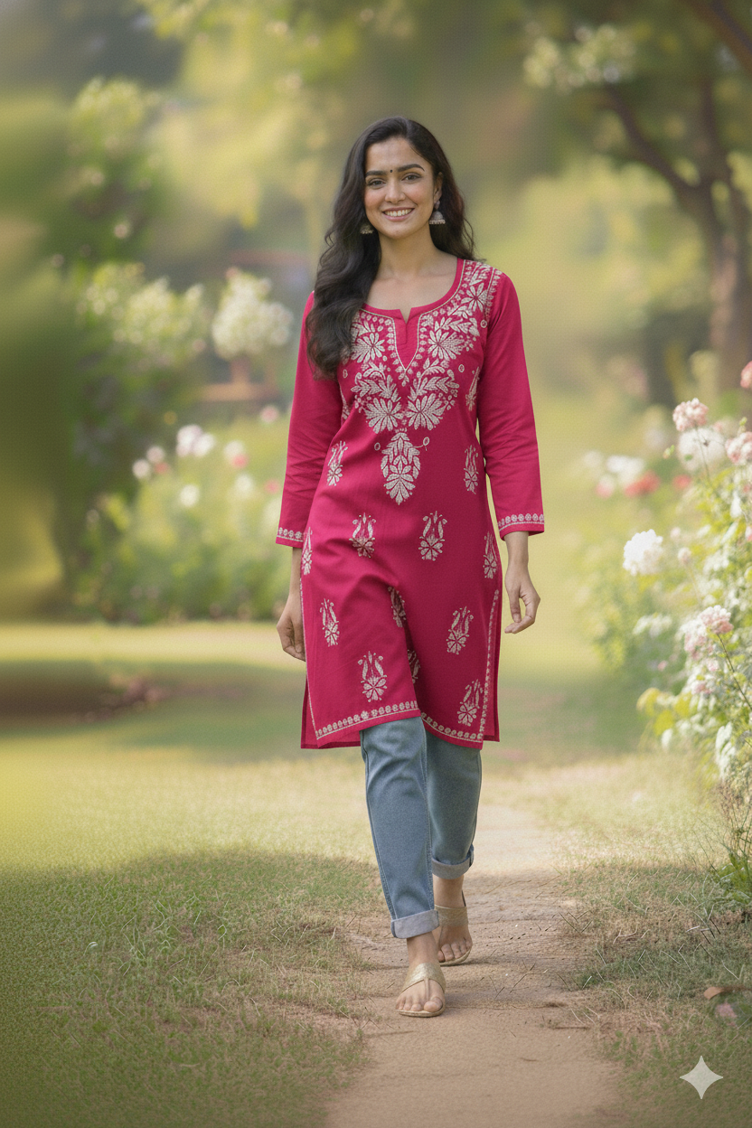 AMAYA RANI PINK RAYON SHORT KURTA