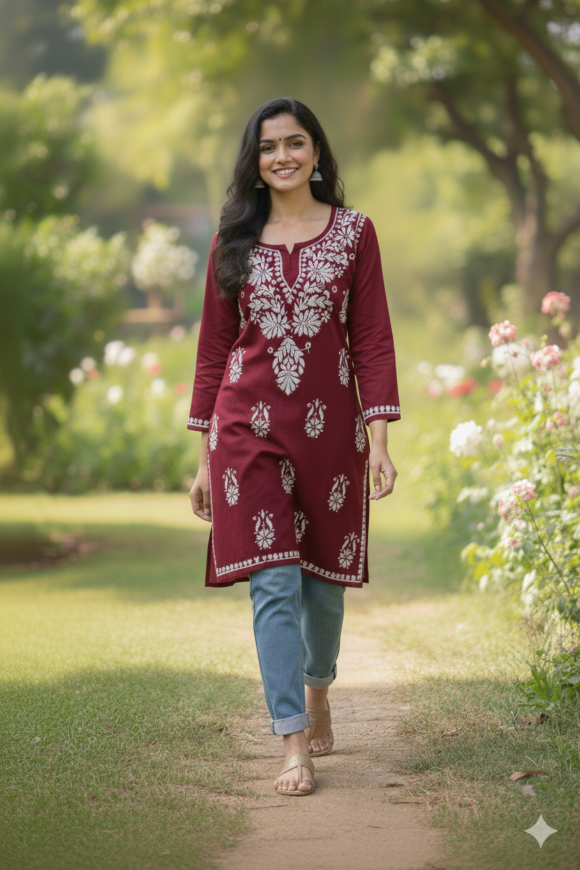 AMAYA BURGUNDY RAYON SHORT KURTA
