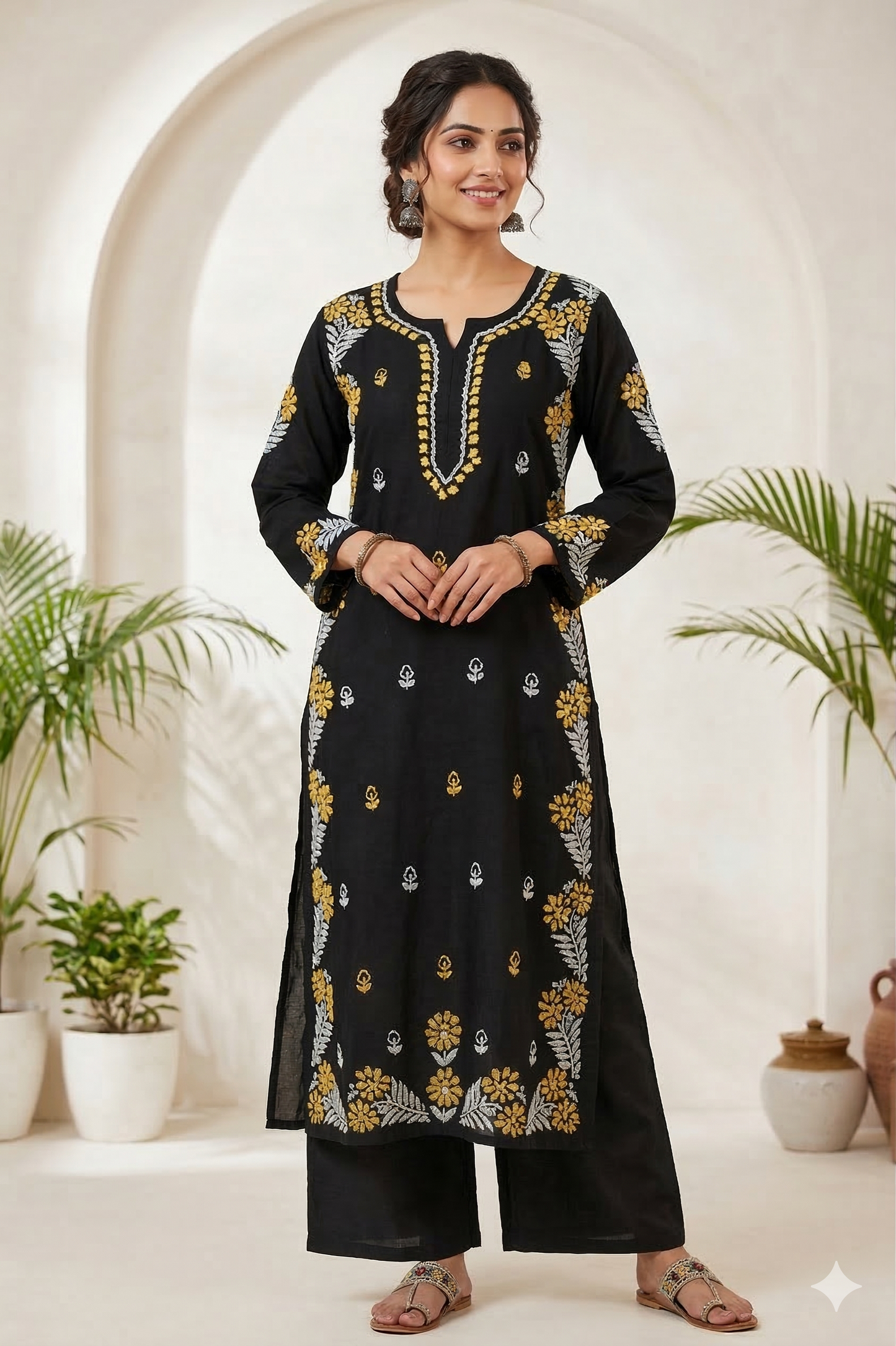 SAFIYA BLACK & YELLOW MODAL LONG KURTA