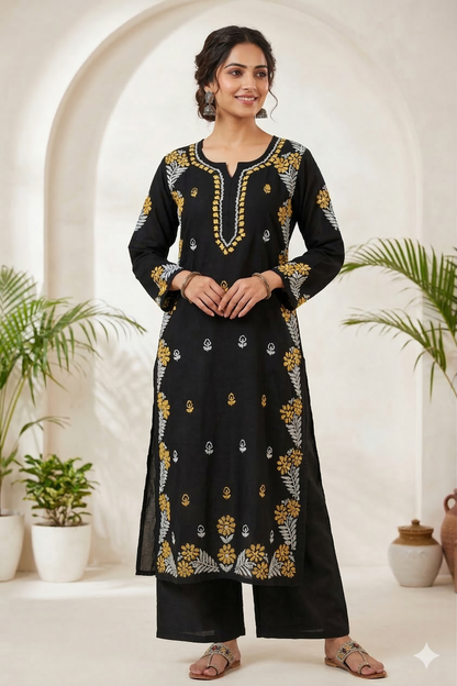 SAFIYA BLACK & YELLOW MODAL LONG KURTA