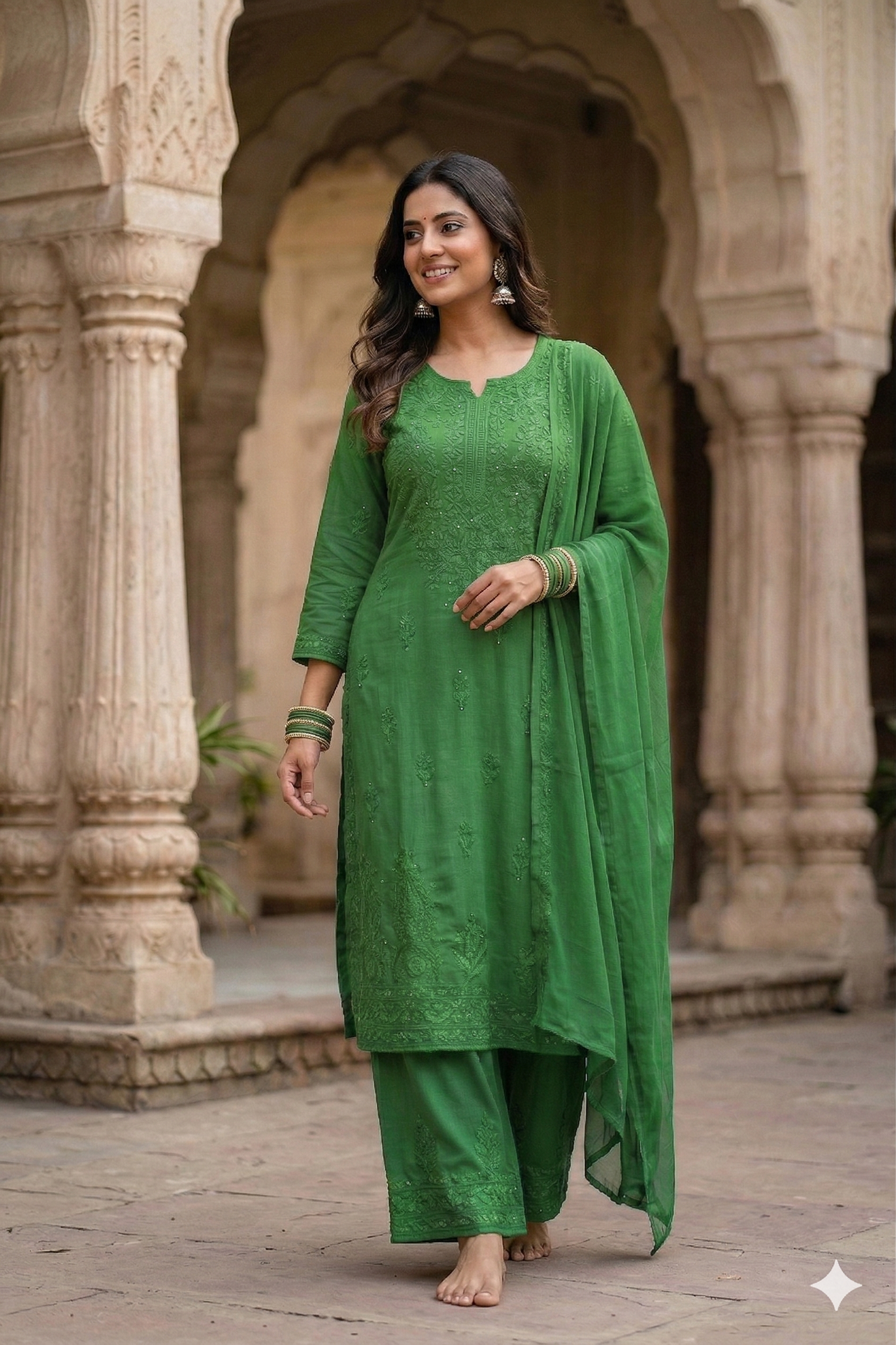 RUHAIRA LEAF GREEN RAYON KURTA SET