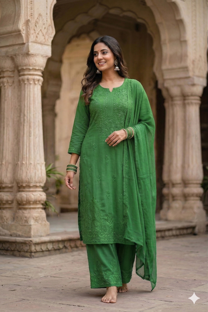 RUHAIRA LEAF GREEN RAYON KURTA SET