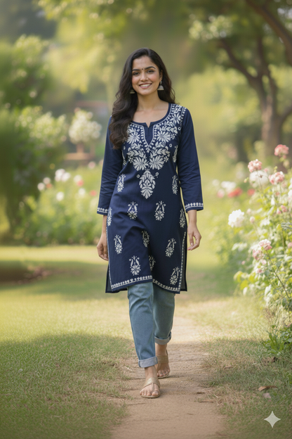 AMAYA NAVY BLUE RAYON SHORT KURTA