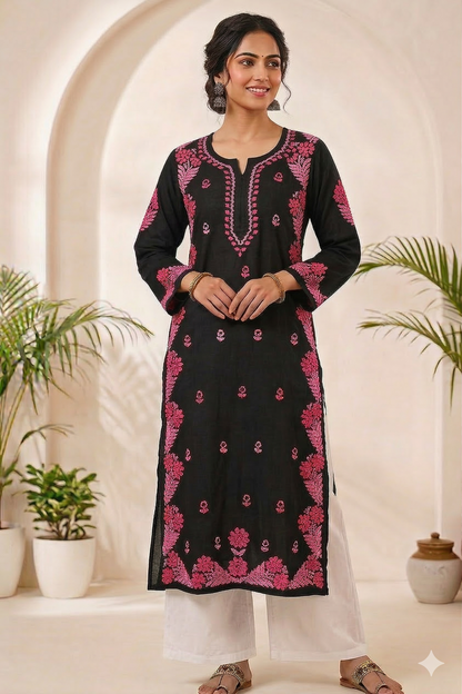 SAFIYA BLACK & PINK MODAL LONG KURTA