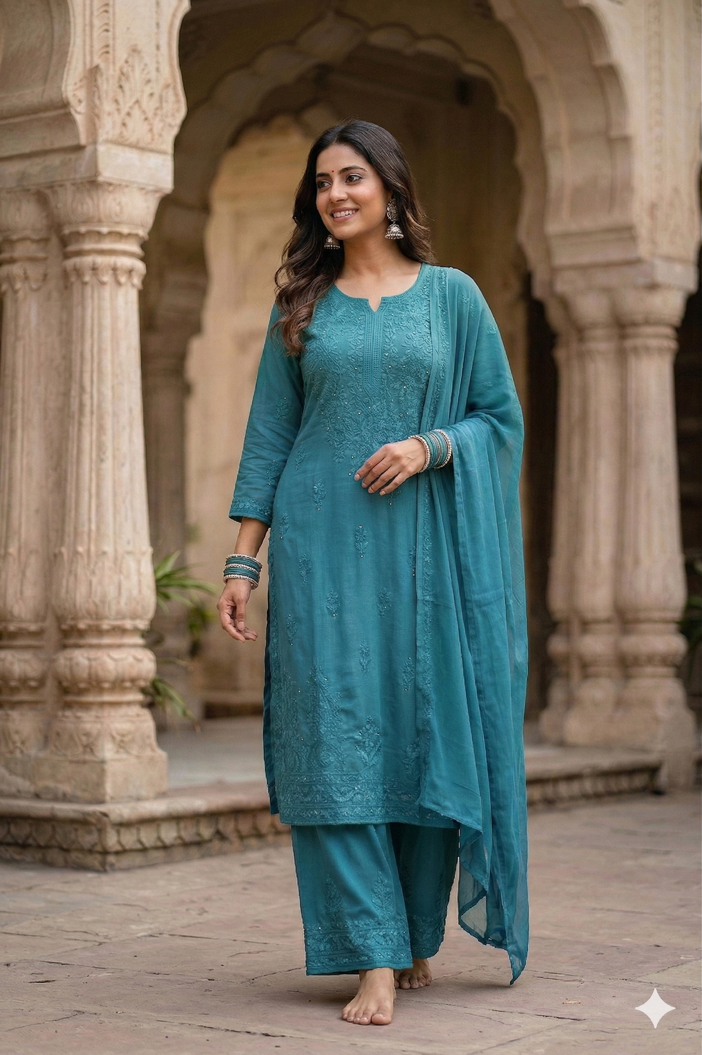 RUHAIRA SEA GREEN RAYON KURTA SET