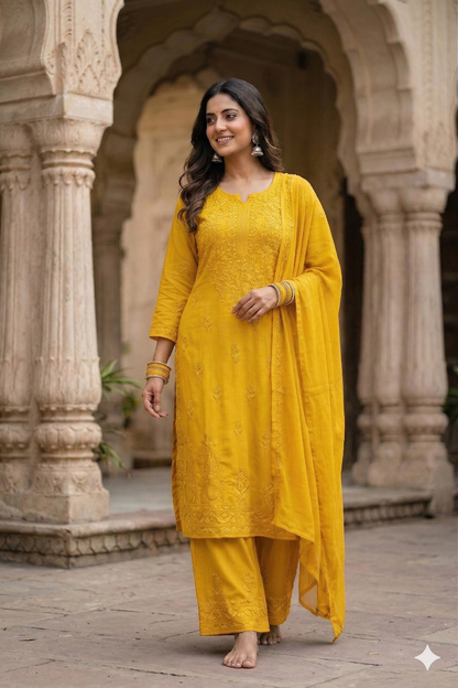 RUHAIRA YELLOW RAYON KURTA SET