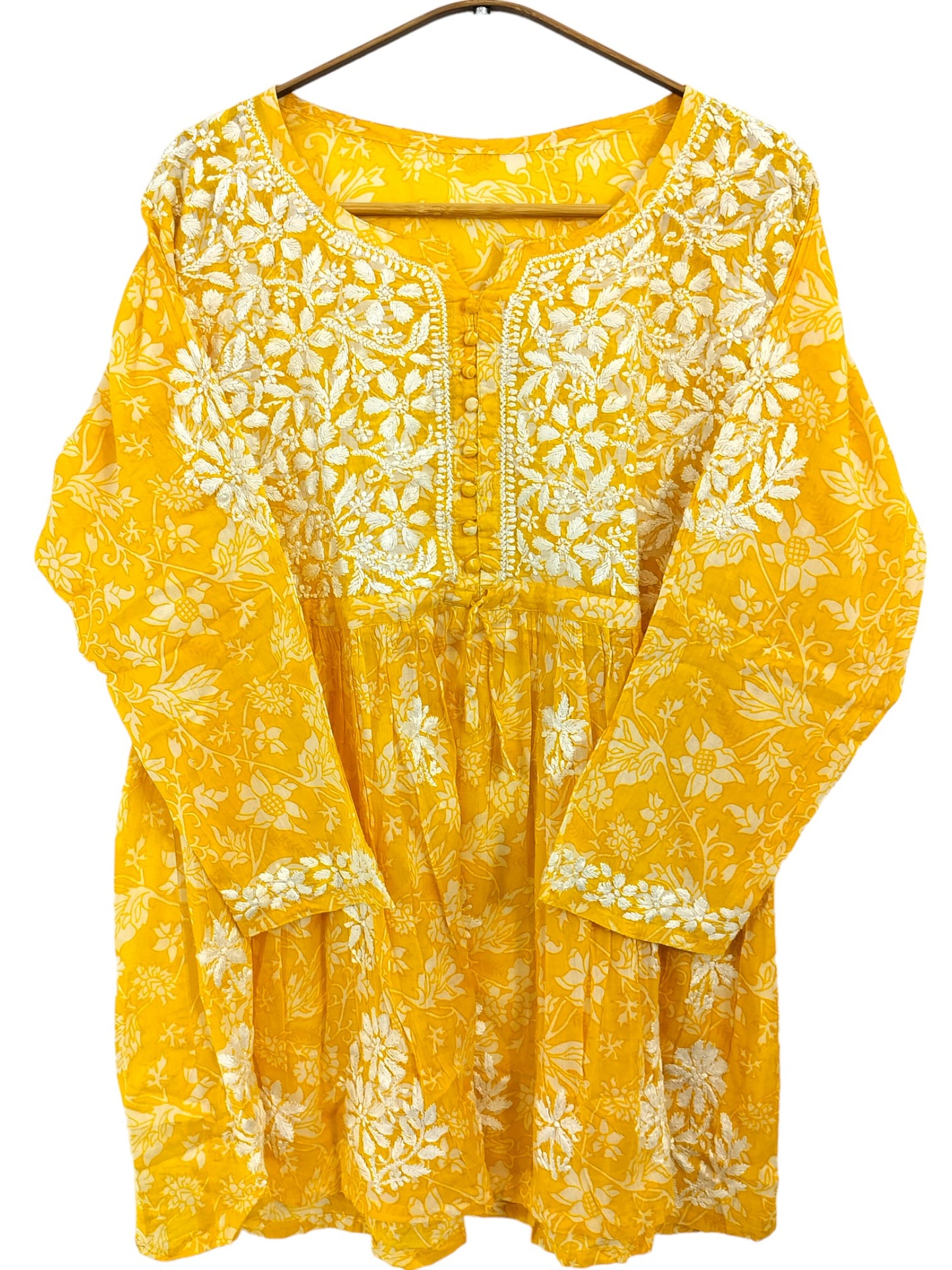 YELLOW MULMUL PRINTED SHORT FROCK
